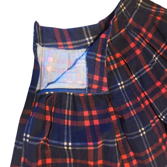 Vintage Handmade Women's Size Small Red/Navy Tartan Plaid Pleated Skirt Side Zip - Picture 6 of 6